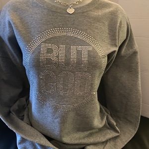 XL- BUT GOD RHINESTONE GREY UNISEX SWEATSHIRT